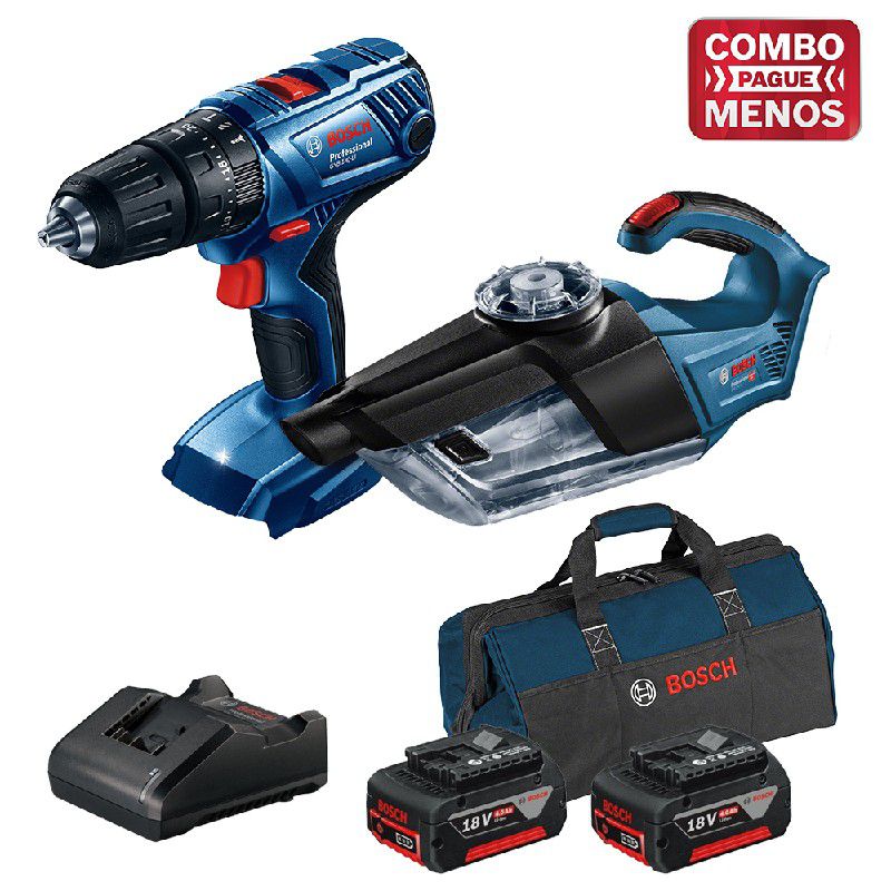 Kit Bosch Furadeira/Parafus + Aspirador + 2 Baterias 18V + Maleta - Bosch