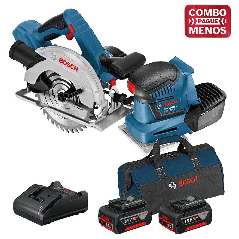 Kit Bosch Serra Circular + Lixadeira + 2 Baterias 18V + Maleta - Bosch