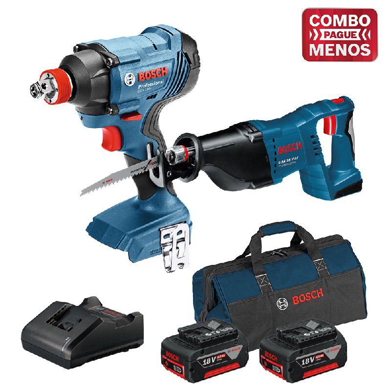 Kit Bosch Serra Sabre + Chave de Impacto + 2 Baterias 18V + Maleta - Bosch