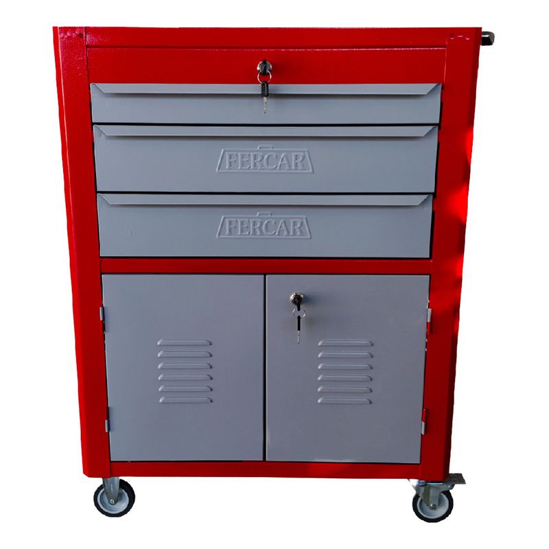 Carrinho Para Ferramentas Fechado Com 3 Gavetas Vermelho (C06) - Fercar