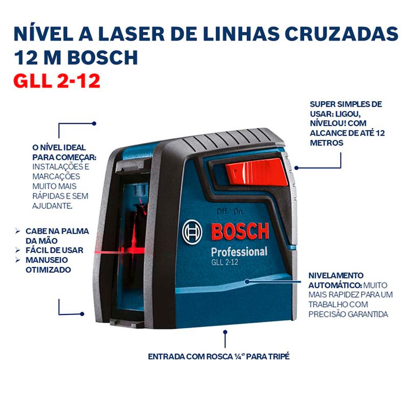 Nível a Laser Bosch GLL 2-12 Alcance 12m com Suporte