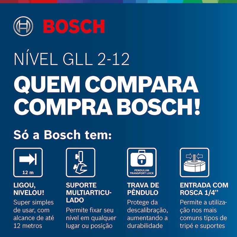 Nível a Laser Bosch GLL 2-12 Alcance 12m com Suporte