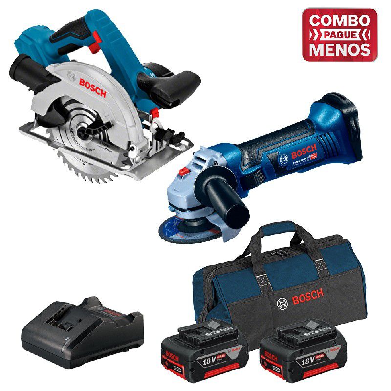 Kit Bosch Esmerilhadeira + Serra Circular + 2 Baterias 18V + Maleta - Bosch