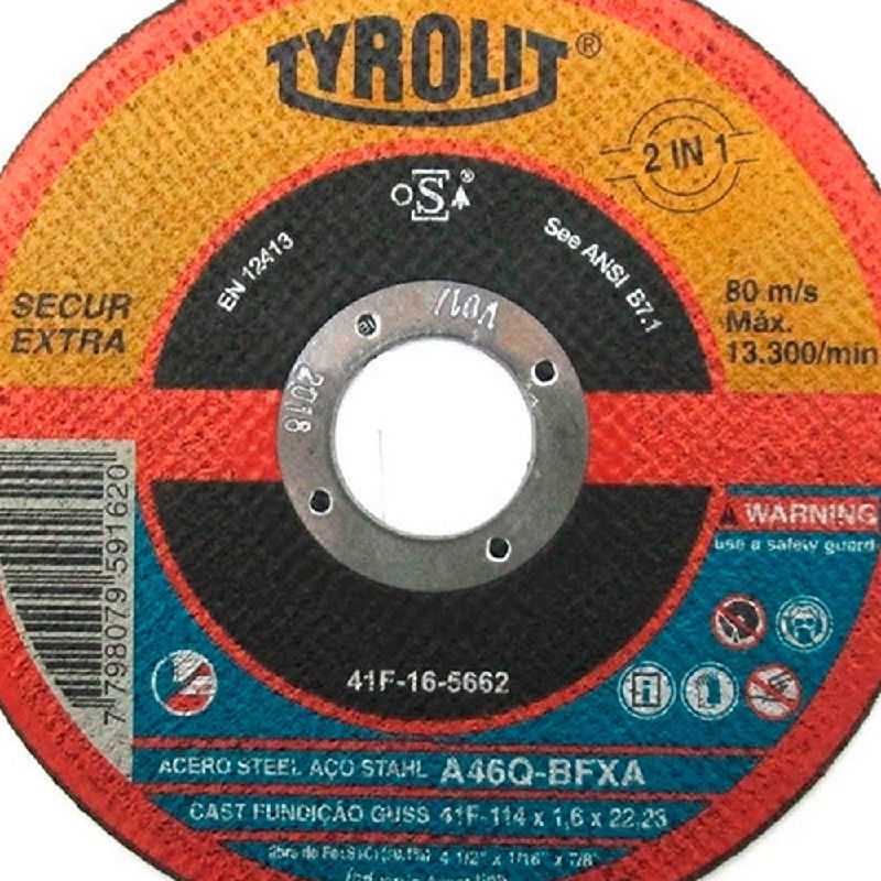 Combo Disco de Corte Deep Cut 4.1/2'' x 1.6 x 7/8'' - A46Q-BFXA - 557558 - TYROLIT