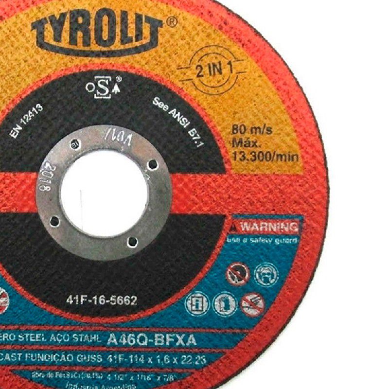 Combo Disco de Corte Deep Cut 4.1/2'' x 1.6 x 7/8'' - A46Q-BFXA - 557558 - TYROLIT