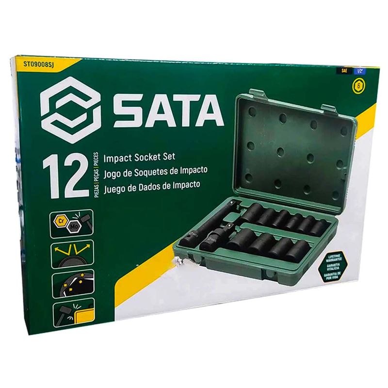 Jogo de Soquete de Impacto Sextavado Com 12 Peças (ST09009SJ) - Sata