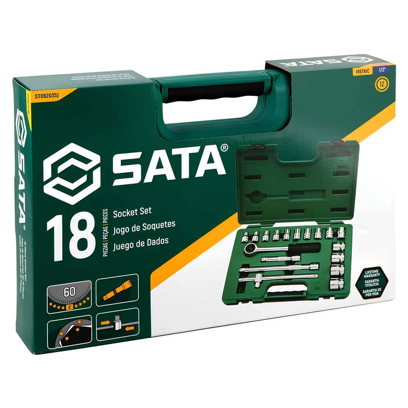 Jogo de Soquetes Estriados Com 18 Peças (ST09203SJ) - Sata
