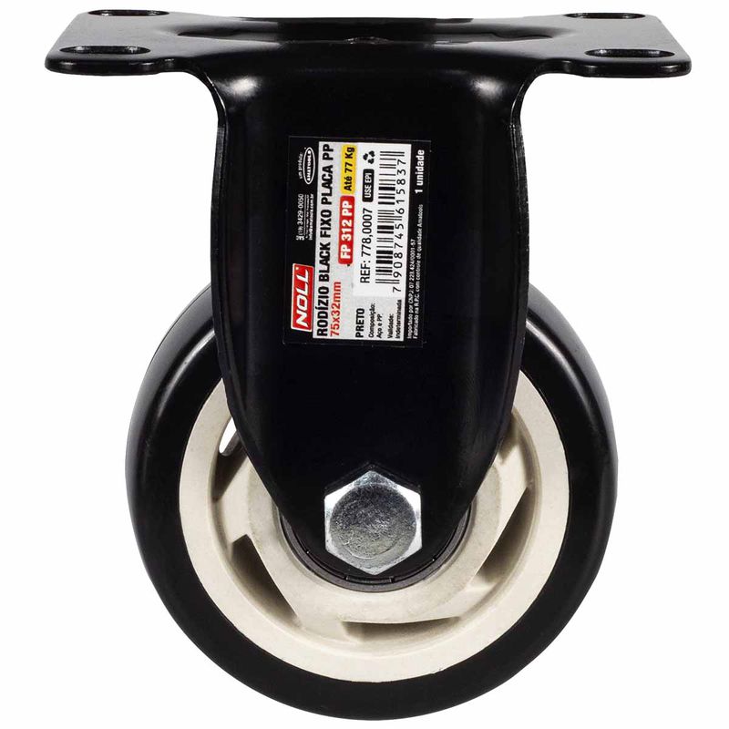 Rodízio Fixo Preto Placa PP 75 x 32mm (778,0007) - Noll