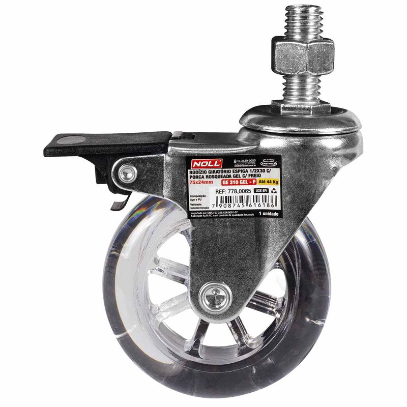 Rodízio Giratório Com Freio Espiga 75 x 24mm (778,0065) - Noll