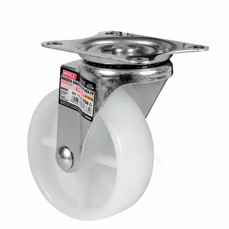 Rodízio Giratório Branco Placa PP 75 x 25mm (778,0038) - Noll