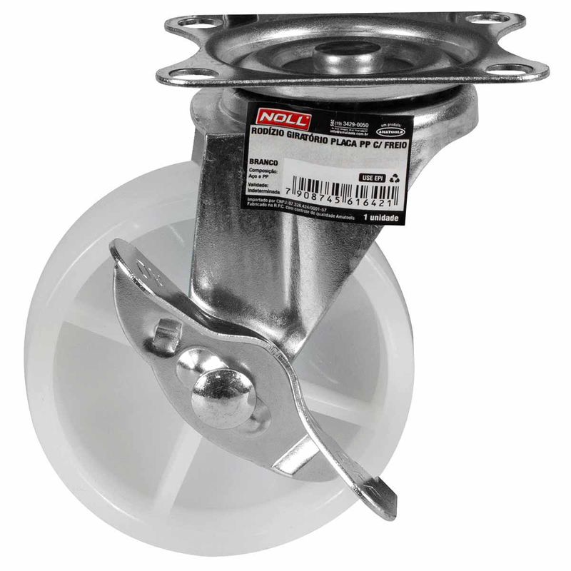 Rodízio Giratório Com Freio e Placa 50 x 20,3mm (778,0043) - Noll