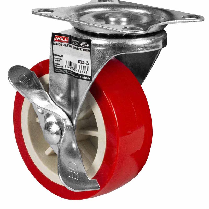Rodízio Giratório Com Freio e Placa 40 x 16,3mm (778,0027) - Noll