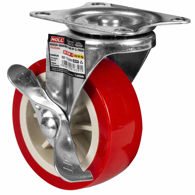 Rodízio Giratório Com Freio e Placa 75 x 25mm (778,0029) - Noll