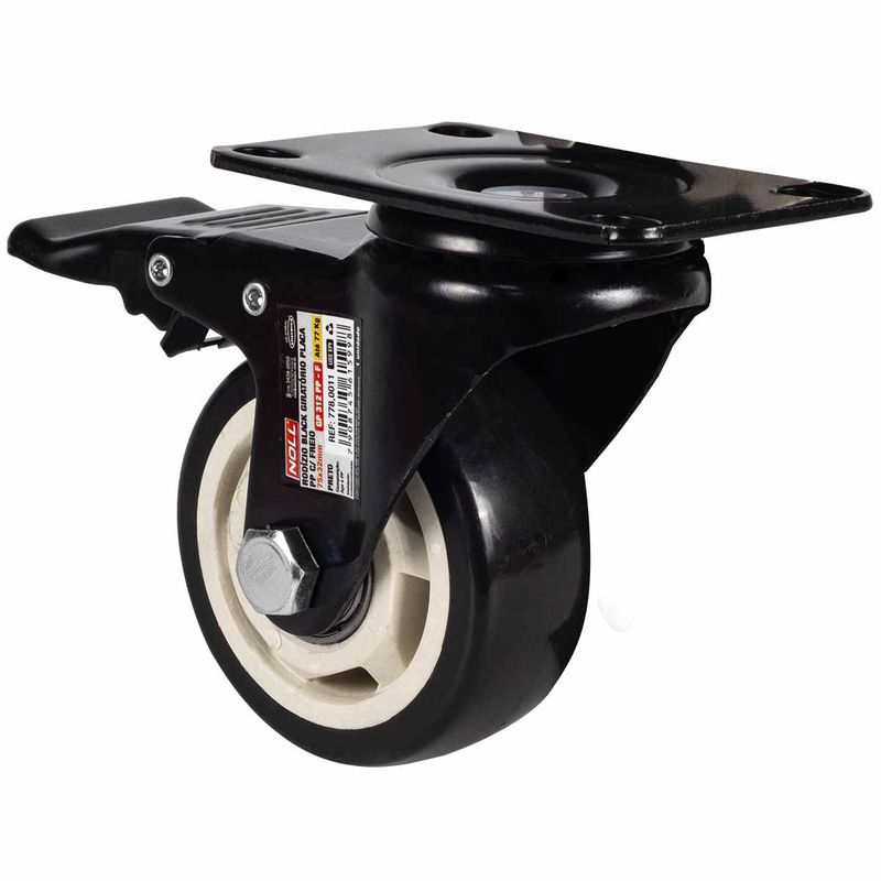 Rodízio Giratório Com Freio e Placa 75 x 32mm (778,0011) - Noll