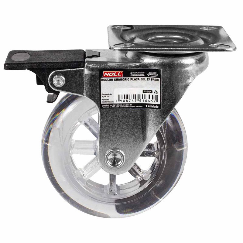 Rodízio Giratório Com Freio e Placa 50 x 21mm (778,0058) - Noll