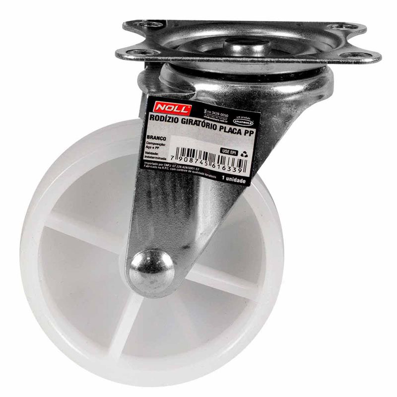 Rodízio Giratório Branco Placa PP 50 x 20,3mm (778,0037) - Noll