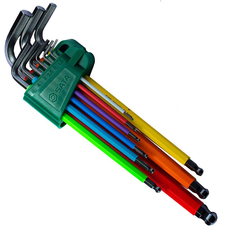 Jogo de Chaves Hexagonal Longa Abaulada Com 9 Peças 1,5mm à 10mm (ST09101CHBSJ) - Sata