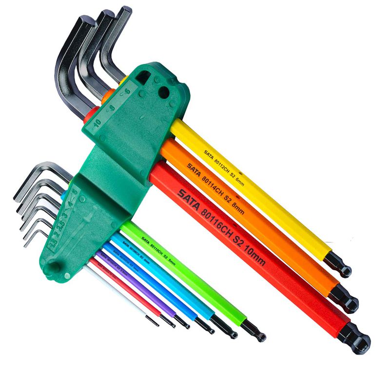 Jogo de Chaves Hexagonal Longa Abaulada Com 9 Peças 1,5mm à 10mm (ST09101CHBSJ) - Sata