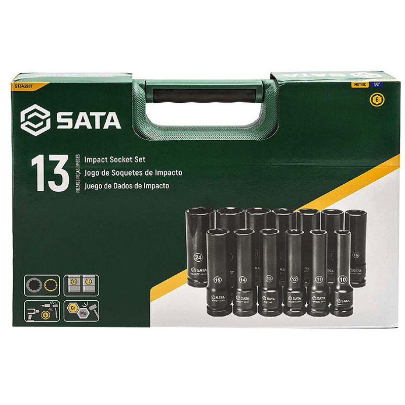 Jogo de Soquete de Impacto Parede Fina Com 13 Peças (ST34398T) - Sata