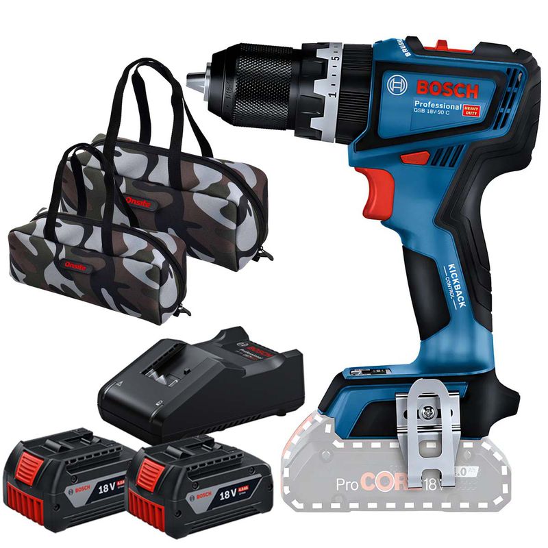 Furadeira / Parafusadeira de Impacto Com 2 Baterias e Carregador + Bolsa (GSB 18V-90C) - Bosch