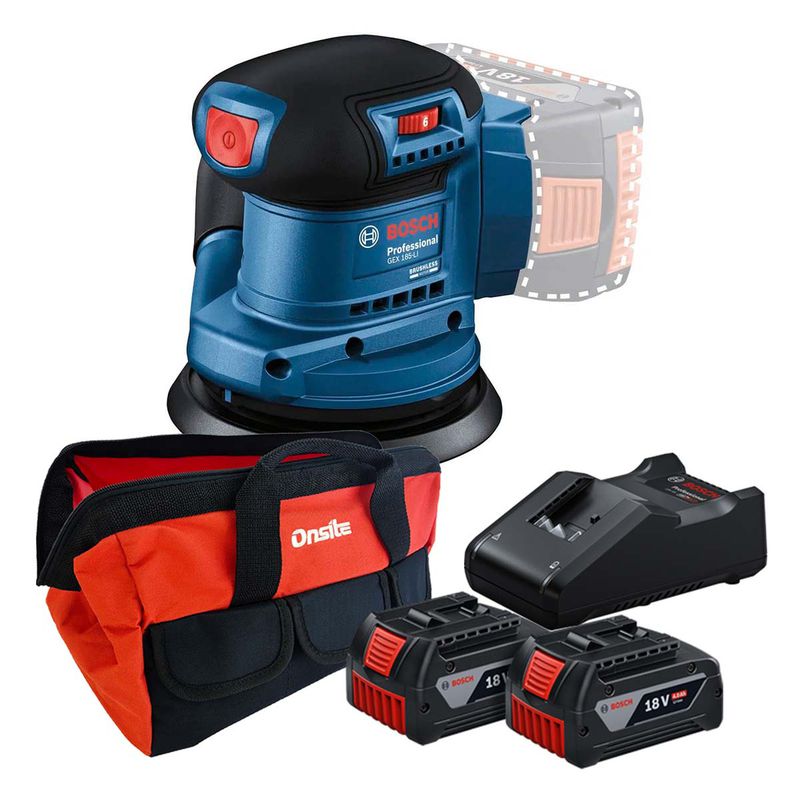 Lixadeira Orbital 18v Com 2 Baterias e Carregador + Bolsa (GEX 185-Li) - Bosch