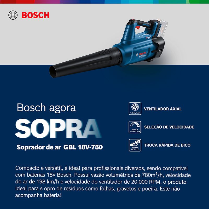 Soprador de Ar a Bateria GBL 18V-750 BiTurbo SB (06008D20E0) - Bosch