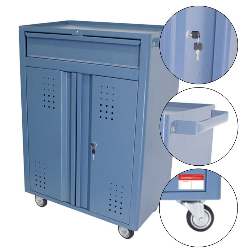 Carrinho Para Ferramentas Fechado Com 1 Gaveta e 2 Portas Azul (NC-11) - Nocram