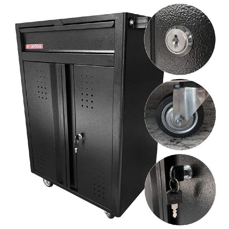 Carrinho Para Ferramentas Fechado Com 1 Gaveta e 2 Portas Preto (NC-11) - Nocram