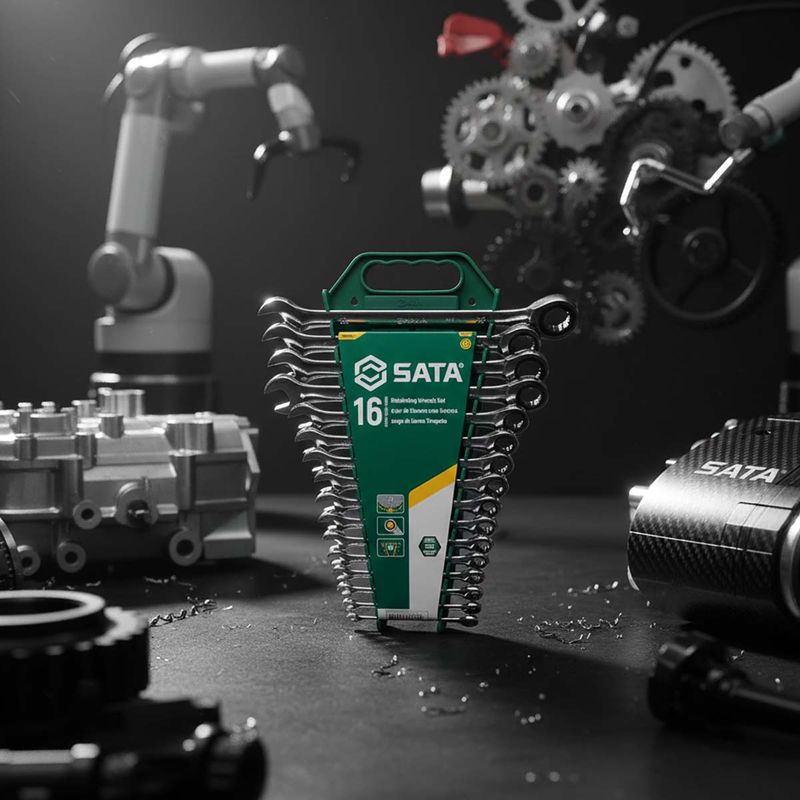 Jogo de Chave Combinada Com Catraca 16 Peças 8mm à 24mm (ST08034L) - Sata