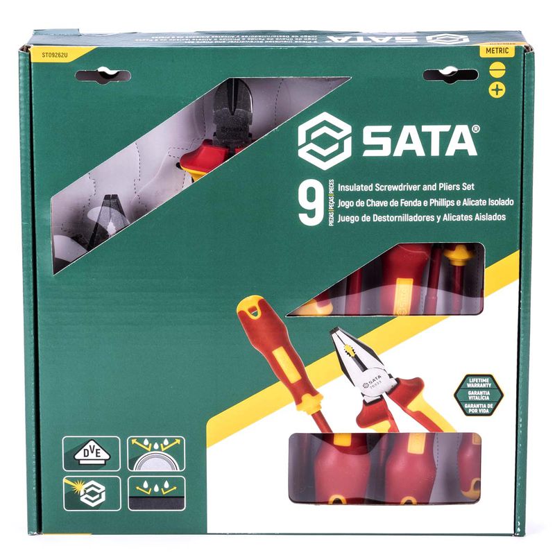 Jogo de Chaves Retas e Alicates Isolados Com 9 Peças (ST09262U) - Sata