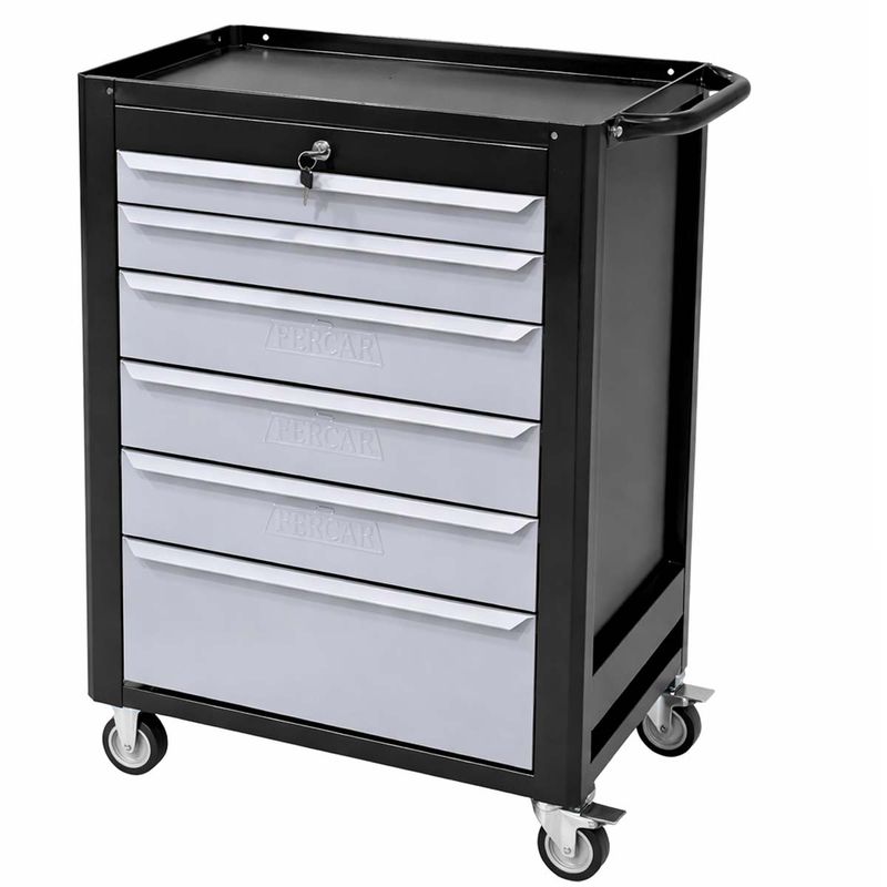 Carrinho Para Ferramentas Fechado Com 6 Gavetas Preto (C08) - Fercar