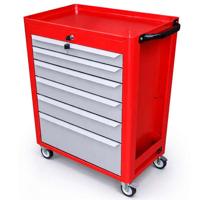 Carrinho Para Ferramentas Fechado Com 6 Gavetas Vermelho (C08) - Fercar