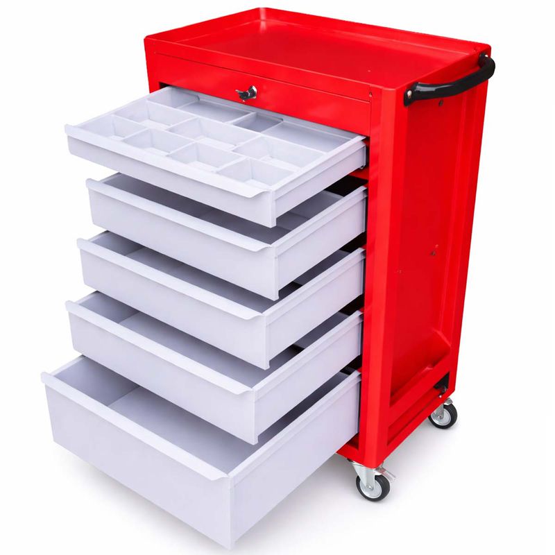Carrinho Para Ferramentas Fechado Com 6 Gavetas Vermelho (C08) - Fercar