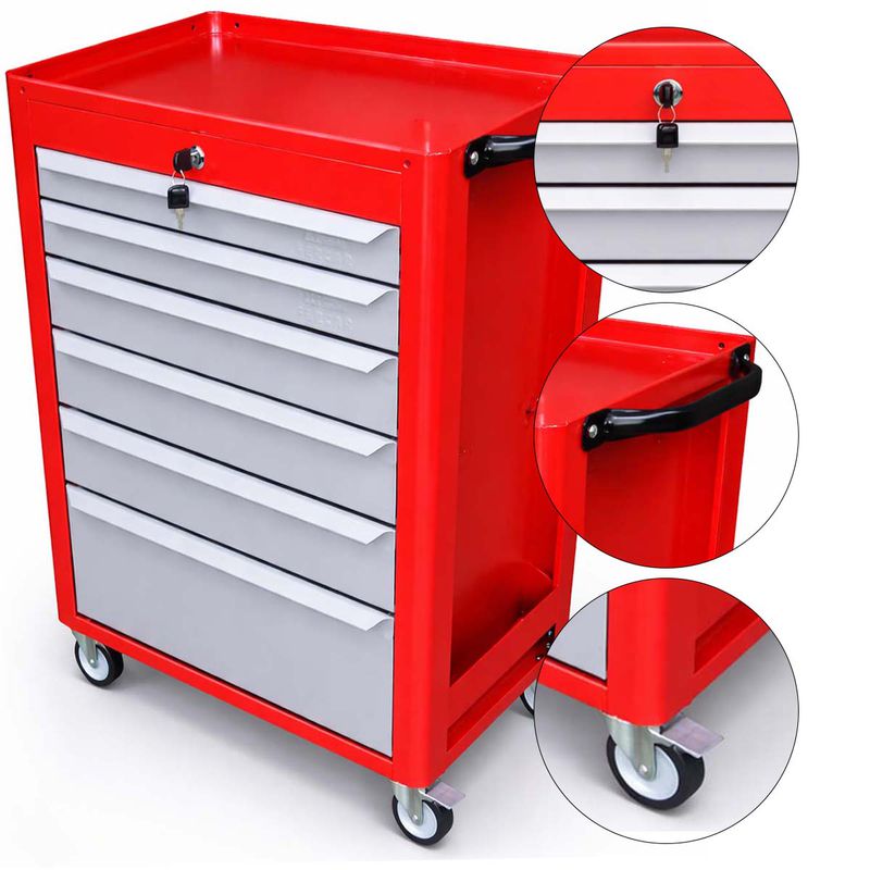 Carrinho Para Ferramentas Fechado Com 6 Gavetas Vermelho (C08) - Fercar