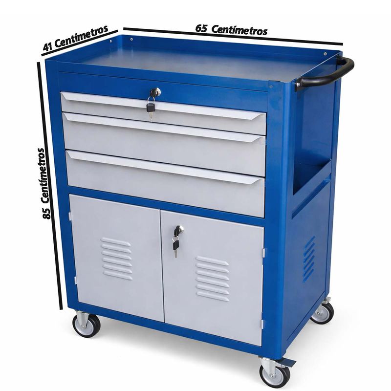 Carrinho Para Ferramentas Fechado Com 3 Gavetas Azul (C06) - Fercar