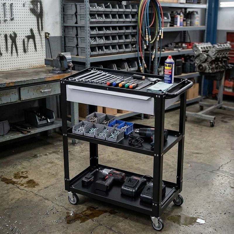 Carrinho Para Ferramentas Desmontável Com 1 Gaveta Preto (CD02) - Fercar