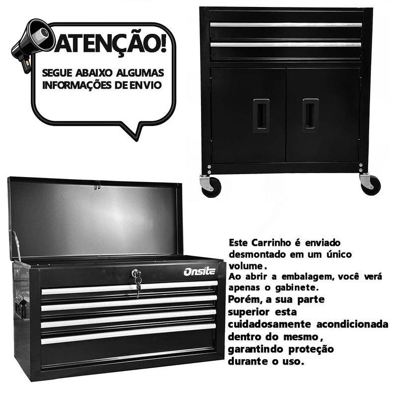 Carrinho Gabinete Fechado Para Ferramentas Com 6 Gavetas Preto e Cinza (O326424) - Onsite