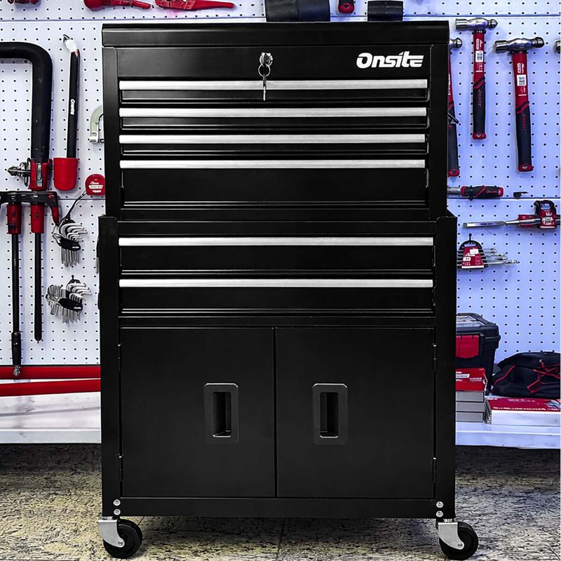 Carrinho Gabinete Fechado Para Ferramentas Com 6 Gavetas Preto e Cinza (O326424) - Onsite