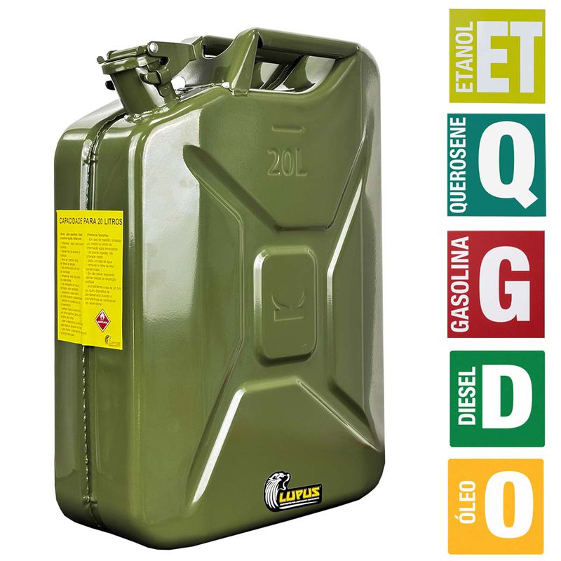 Galão Metálico Para Transferência de Combustíveis 20L - Verde (2064) - Lupus