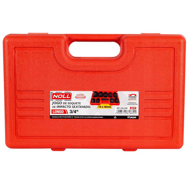 Jogo de Soquete Sextavado de Impacto Longo 3/4'' - 10 Peças (435,0199) - Noll