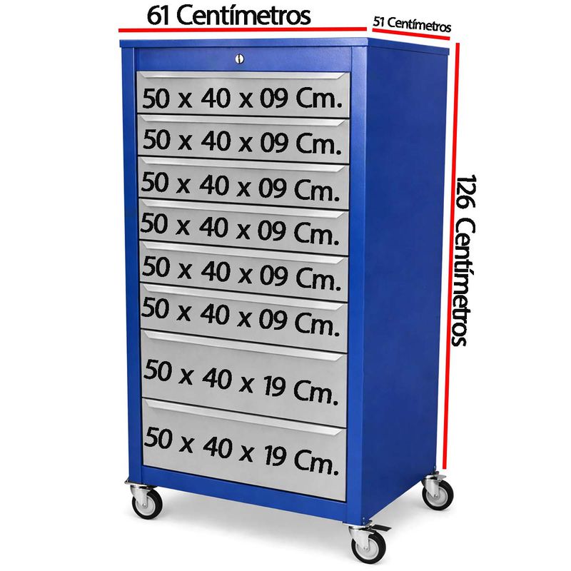 Armário Gaveteiro Com Rodas e 08 Gavetas Azul (126) - Fercar