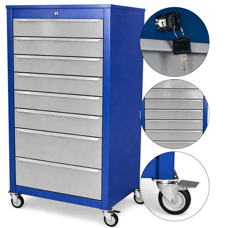 Armário Gaveteiro Com Rodas e 08 Gavetas Azul (126) - Fercar