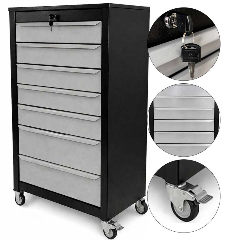 Armário Gaveteiro Com Rodas e 08 Gavetas Preto (1066) - Fercar