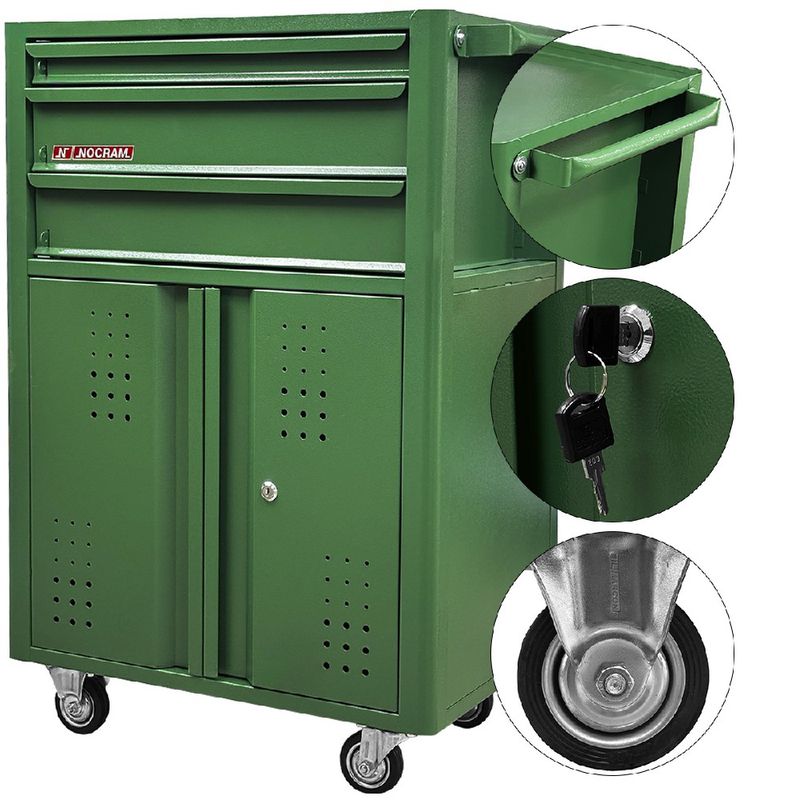 Carrinho Para Ferramentas Fechado Com 3 Gavetas Verde (NC-14) - Nocram