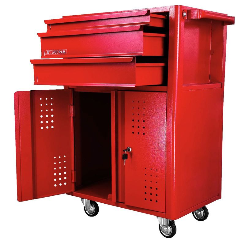 Carrinho Para Ferramentas Fechado Com 3 Gavetas Vermelho (NC-14) - Nocram