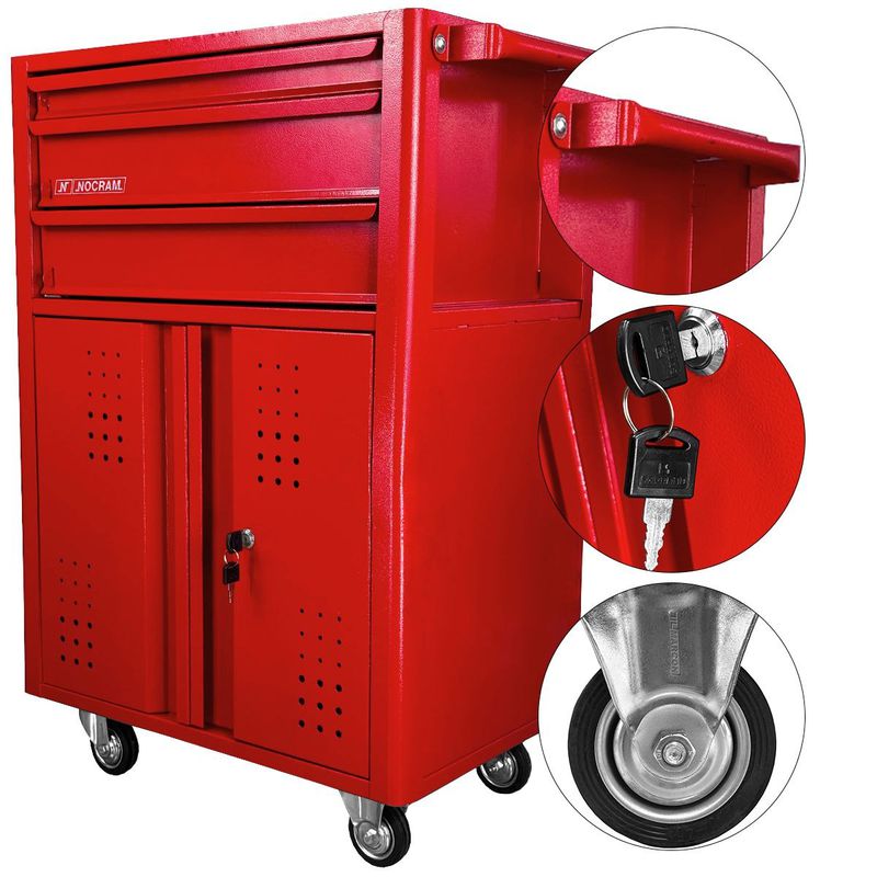 Carrinho Para Ferramentas Fechado Com 3 Gavetas Vermelho (NC-14) - Nocram