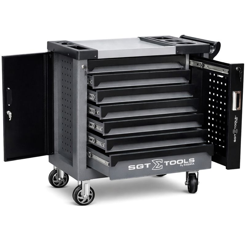 Carrinho Para Ferramentas Com 7 Gavetas e 125 Peças Preto (1205100623) - Sigma