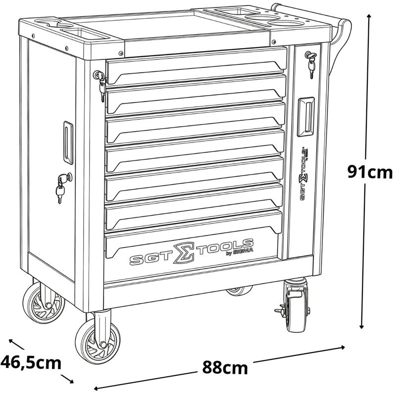 Carrinho Para Ferramentas Com 7 Gavetas e 125 Peças Preto (1205100623) - Sigma