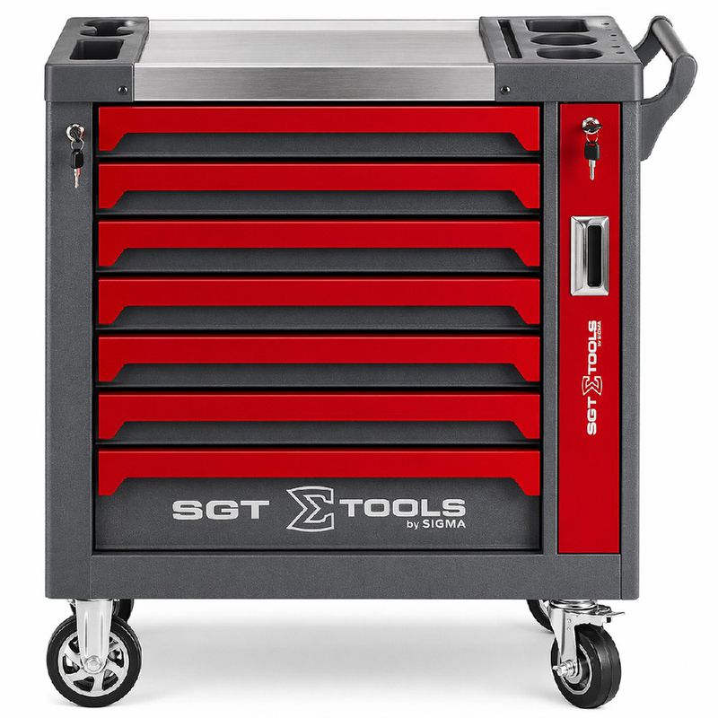 Carrinho Para Ferramentas Com 7 Gavetas e 125 Peças Vermelho (1205100621) - Sigma
