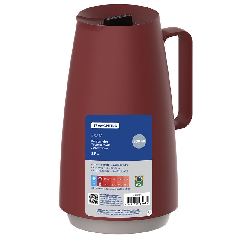 Bule Térmico Exata em Plástico Vermelho Com Ampola de Vidro 500ml (61636/056) - Tramontina